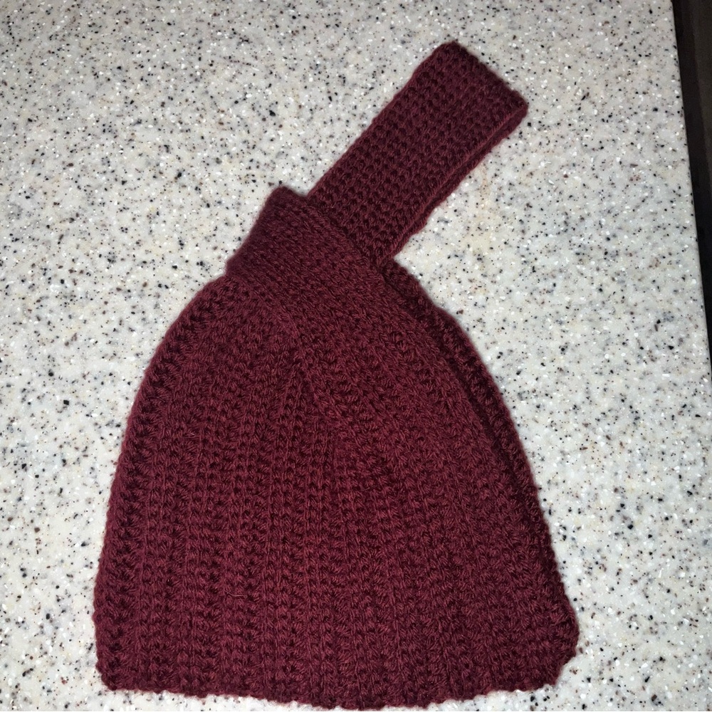 Handmade Crochet Japanese Knot handbag  wristlet with knit look Burgundy Red